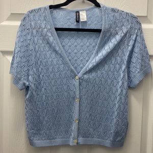 Blue knit shirt sleeve button up sweater